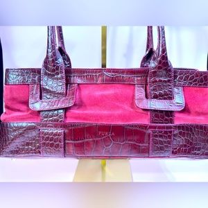 FURLA Suede and Crocodile Leather